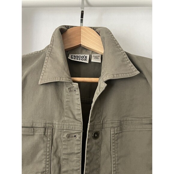 Chico's Design Button Up Twill Vest Womens S (Chico's 0) Khaki Gray Pocket Welt - Picture 4 of 15